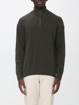 Barbour Maglia in 100% lana a collo alto con mezza zip e toppe applicate