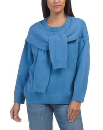 Le Lis Blanc Deux Over The Shoulder Tie Pullover Sweater In Blue