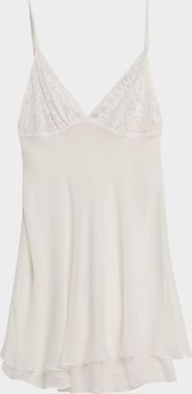 Christine Lingerie Floral Lace & Silk Chiffon Mini Slip Dress
