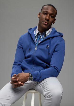 DELMAO Sweatjacke DELMAO, Herren, Gr. 4XL (68/70), blau, angeraute Sweatware, Obermaterial: 60% Baumwolle, 40% Polyester, unifarben, normal, angesetztes B&uuml;nd