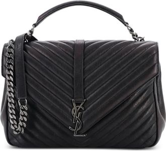 Saint Laurent Borsa a spalla Classic Monogram College grande in pelle matelass&eacute; con motivo chevron - Nero