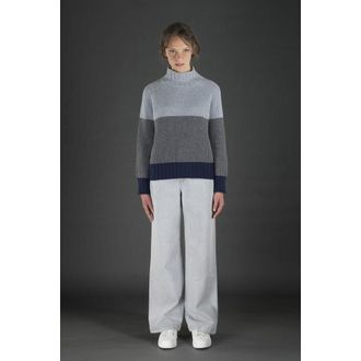 Moorer Womens Light Blue Colorblock Sweater, Size 44