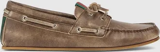 Gucci Mens Boat Shoe, Brown, Leather