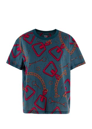 Herm&egrave;s Teal Chain Print T-Shirt Size S