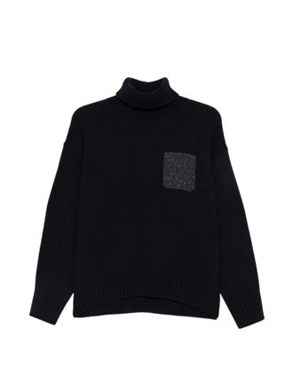 PESERICO Black Embellished Turtle Neck Sweater