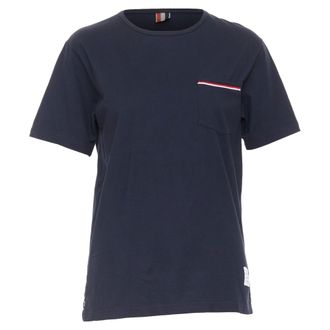 Thom Browne 2022 navy cotton RWB stripe trim short sleeve pocket tshirt Sz1 S