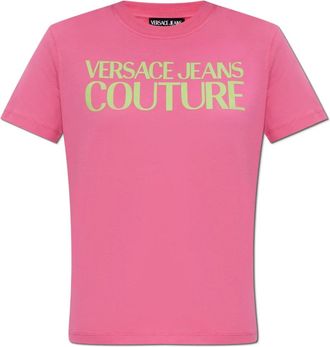 Versace Jeans Couture T-shirt met gedrukt logo - Dames - T-shirts - Roze - L - Katoen - Tops