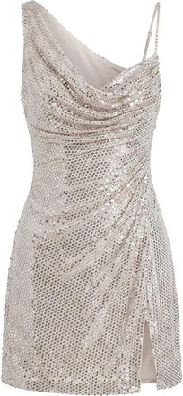 Self Portrait Rhinestone Draped Mini Jurk - Dames - Feestkleedjes - Beige - 2XS - Kleedjes