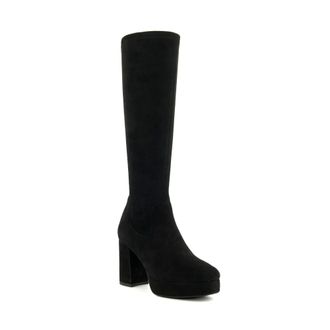 Dune London Womens Ladies Sassy - Platform Knee-High Boots - Black Micro Fibre - Size UK 7