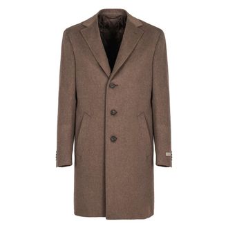 Canali Single-Breasted Coats, male, Brown, Size: 2XL Classic Wool Coat for Men