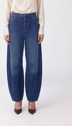 Twinset Jeans baggy a vita media in denim di cotone con design a cinque tasche
