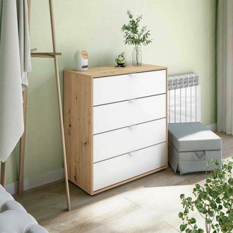 Dmora Dmora - Mesa De Noche Spinello, C&oacute;moda Baja, Mesilla De Noche, Estante De La Cama, 78x40 H86 Cm, Blanco Y Roble Nodoso