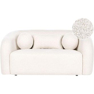 Beliani 2 Seater Sofa White Boucle Upholstery Soft Modern Organic Low Curvilinear EGEDAAL