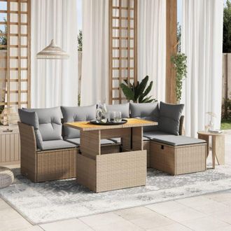 vidaXL Vidaxl - Juego De Sof&aacute;s Jard&iacute;n Con Cojines 6 Pzas Rat&aacute;n Sint&eacute;tico Beige