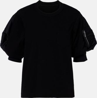 sacai T-shirt in twill di cotone e jersey