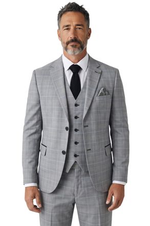 TruClothing Mens Grey Grey Check 3 Piece Tailored Fit Suit - IM53