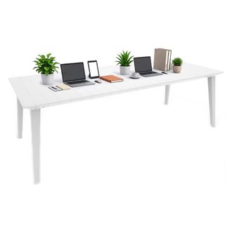 Dmora Dmora - Mesa De Jard&iacute;n Camrose, Base De Picnic, Mesa De Comedor De Jard&iacute;n, Banco Multiusos Para Exterior, 235x98 H74 Cm, Blanco