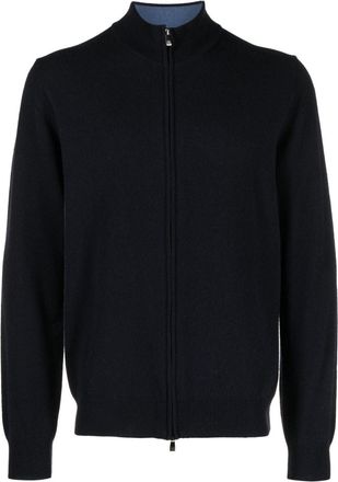 Corneliani funnel-neck virgin wool blend cardigan - men - Virgin Wool/Cashmere - 48 - Blue