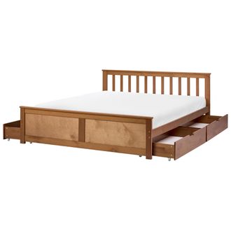 Beliani Cama Con Somier De Madera De Pino Mdf Minimalista Con Almacenaje 4 Cajones 90 X 200 Cm Marr&oacute;n Olendon