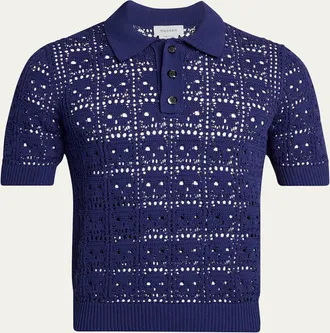 Alexander McQueen Mens Cotton Crochet Skull Openwork Short-Sleeve Polo Sweater