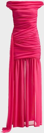 Black Halo Amara Ruched Off-The-Shoulder Gown
