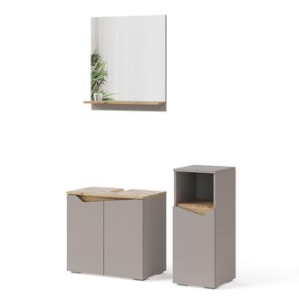 Vicco Conjunto De Muebles De Ba&ntilde;o Marelle, Gris, 3 Piezas, Con Armario Midi