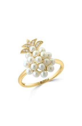 Effy Diamond & Freshwater Pearl Ring in White at Nordstrom Rack, Size 7
