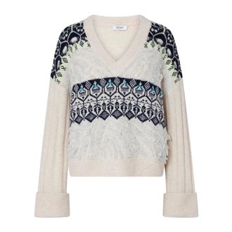 Liu Jo Natuurlijke Fair Isle V-hals Trui - Dames - V-hals truien - Beige - S - Wol - Truien & Vesten