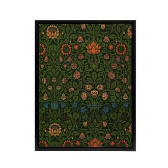 Artery8 Violet & Columbine Floral Pattern Morris Black Framed Canvas Art in Green | Size: W24 x H32