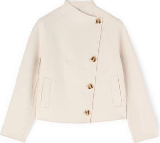 Motivi Pea Coat met Asymmetrische Sluiting - Dames - Zomerjassen - Wit - M - Wol - Jassen