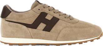 Hogan Beige Suede Low-Top Sneakers with Contrasting Dark Brown Logo