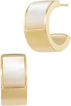 Savvy Cie Jewels Mother of Pearl Hoop Earrings in Yellow Gold at Nordstrom Rack