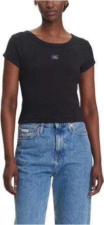 Calvin Klein Jeans Zwarte Ronde Hals T-shirt voor Vrouwen - Dames - T-shirts - Zwart - L - Katoen - Tops