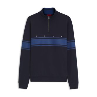 HUGO BOSS Zipper neck cotton sweatshirt with printed stripes