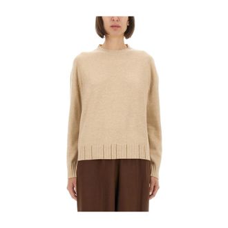 Fabiana Filippi Oversized trui met ronde hals - Dames - Ronde hals truien - Beige - M - Wol - Truien & Vesten