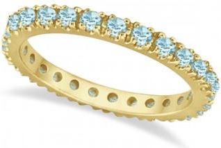 Allurez Aquamarine Eternity Stackable Ring Guard Band 14K Yellow Gold (0.50ct)