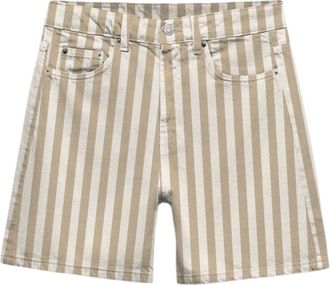 MC2 Saint Barth Gestreept Beige en Wit Kort Jurkje - Dames - Korte Broeken - Beige - L - Katoen - Korte Broeken