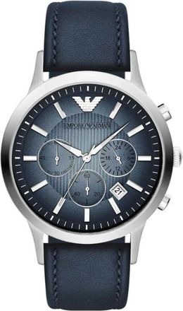 Emporio Armani Accessoires, Heren, Grijs, ONE Size, Leer, Klassieke Chronograaf