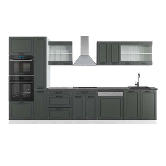 Vicco Mueble De Cocina R-line, Antracita Casa De Campo/blanco, 350 Cm Con Armario Alto, Et Antracita