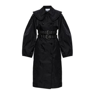 Ganni Trench Coats, female, Black, Size: XS Coat with detachable collar