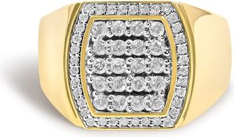 House of Brilliance Mens 14K Yellow Gold Plated Sterling Silver 3/4 Cttw Diamond Cushion Head and Halo Band Ring