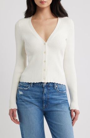Paige Eyelet Detail Rib Cardigan in White at Nordstrom, Size X-Large