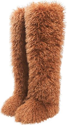 Generic Fluffy Thigh High Boots, Over the Knee Fluffy Boots for Women, 28cm (Brown-A,6.5)