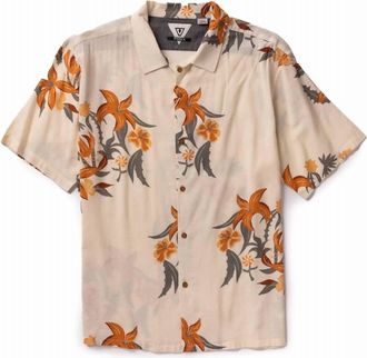 Vissla Mens Hibiscus Haze Eco Short Sleeve Woven Shirt In Cream