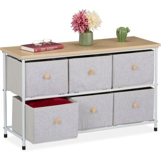 Relaxdays Sideboard, 6 Fabric Drawers, Hallway & Bedroom, hwd: 51x87x32 cm, Storage Unit, Dresser, Metal, Light Grey - Relaxdays