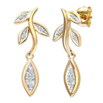 Diamant L'&eacute;ternel Womens Ladies 9ct Yellow Gold Diamond Flower Drop Earrings - One Size