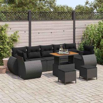 vidaXL Conjunto De Sof&aacute; De Jard&iacute;n Manual 10 Pcs Negro 90 X 55 X 71 Cm Vidaxl