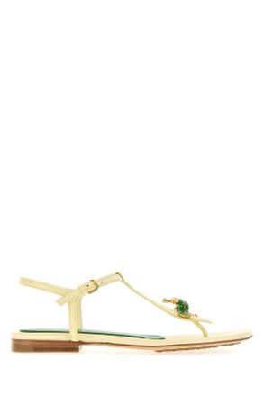 Bottega Veneta Womens Pastel Yellow Leather Rana Flora Sandals - Size 37.5 EU/IT