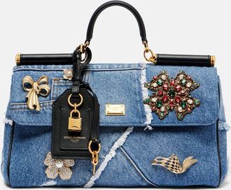Dolce & Gabbana Borsa Sicily Medium in denim con decorazioni