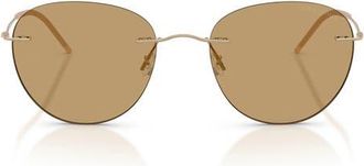 Armani 53mm Round Sunglasses in Matte Pale Gold /Brown at Nordstrom